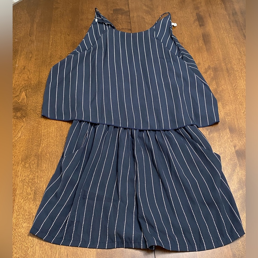 Tyche Navy Blue White PinStriped Romper Size L, 100% Polyester